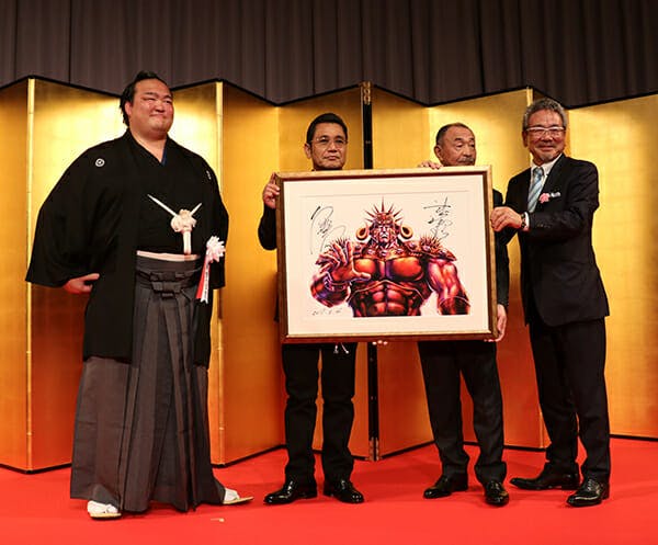 稀勢の里へ提供の『北斗の拳』化粧まわしが初お披露目となりました